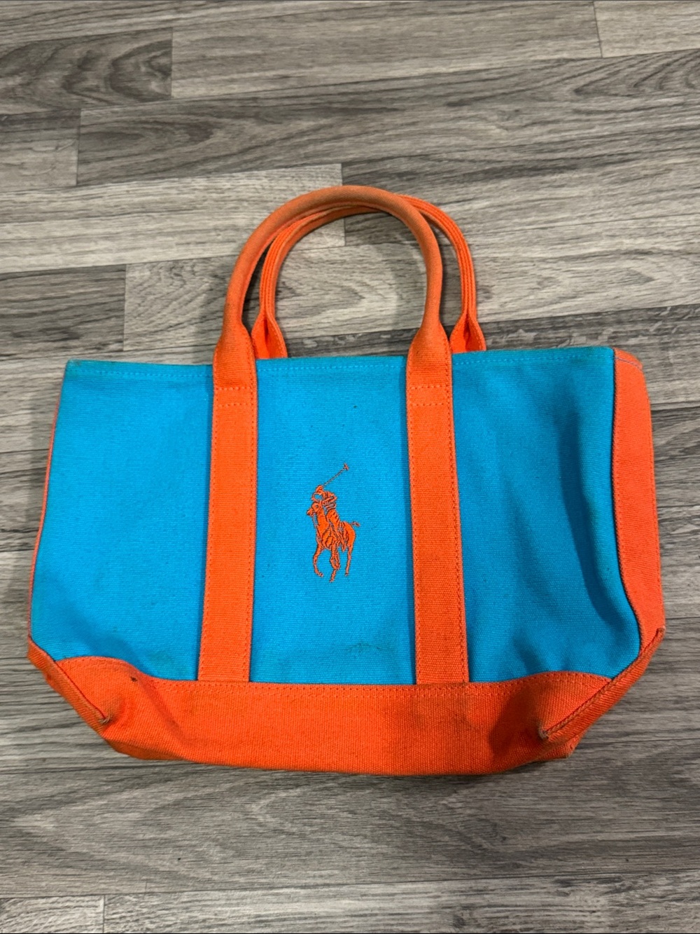 Ralph Lauren small canvas tote bag blue and orange, as is